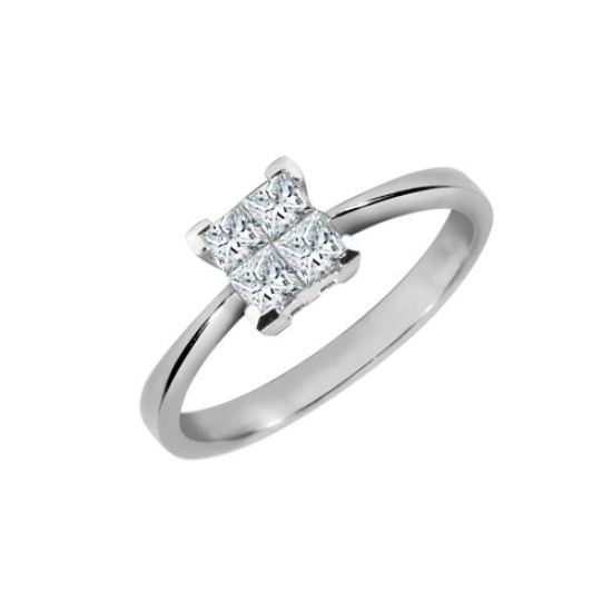 18ct White 0.75ct 4 x P.cut Diamond Ring