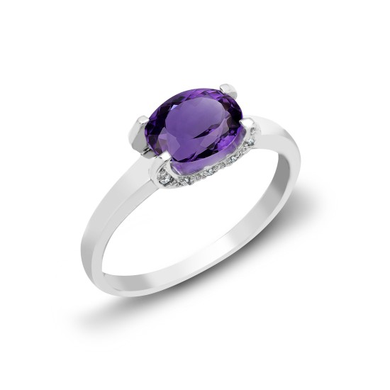 18ct White Gold Diamond And Amethyst Ring
