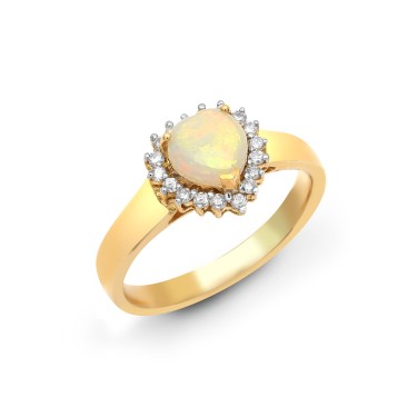 18ct Yellow Gold Diamond And Opal Heart Shaped Ring