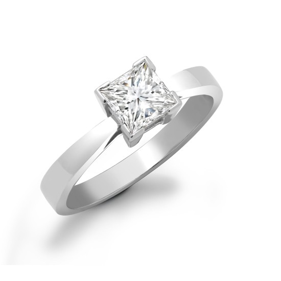 18ct White Gold 1.00ct Princess Cut Dia Solitaire Ring