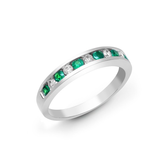 18ct White Gold Diamond And Emerald Channel Set Half Eternity