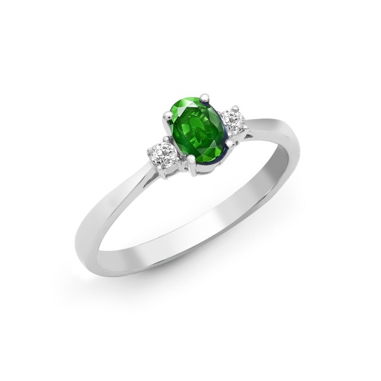 18ct White Gold Diamond And Emerald And 3 Stone Ring