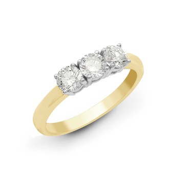 18ct Yellow/White 1.00ct Diamond Claw Set Trilogy Ring