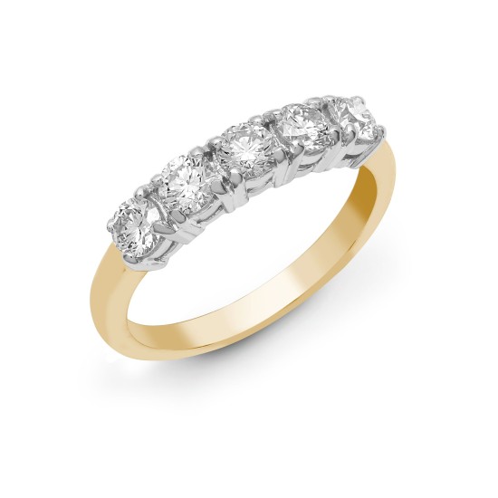 18ct Yellow/White 0.75ct Diamond 5 stone Ring