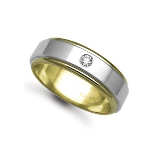 18ct Gold 2 Colour Diamond Rubover set Wedding Ring