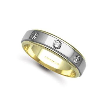 18ct Gold 2 Colour Diamond Rubover set Wedding Ring 6mm