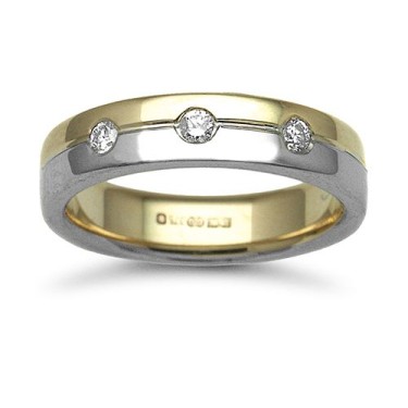 18ct Gold 2 Colour Diamond Rubover set Wedding Ring 5mm