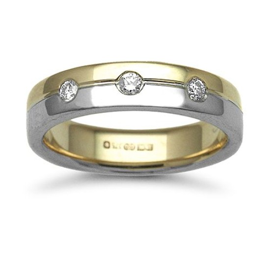 18ct Gold 2 Colour Diamond Rubover set Wedding Ring