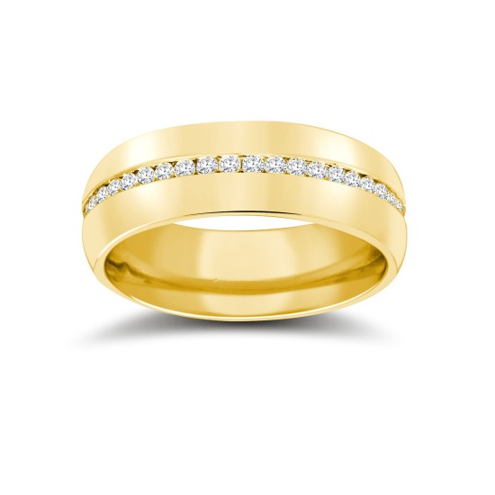 18ct Yellow Gold RBC Court Diamond Wedding Band Fully Set - 8mm - 80pts