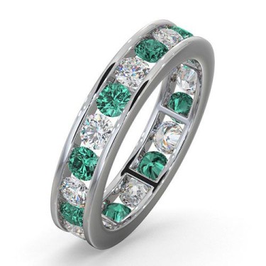 18ct White Gold Channel Set Full Eternity Ring Diamond 1.00ct Emerald 1.10ct G VS