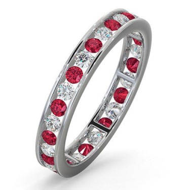 18ct White Gold Channel Set Full Eternity Ring Diamond 0.50ct Ruby 0.80ct H Si