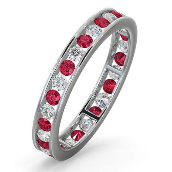 18ct White Gold Channel Set Full Eternity Ring Diamond 0.50ct Ruby 0.80ct H Si
