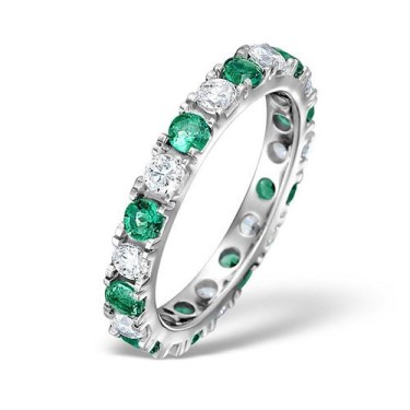 18ct White Gold Claw Set Full Eternity Ring Diamond 0.50ct Emerald 0.70ct H Si