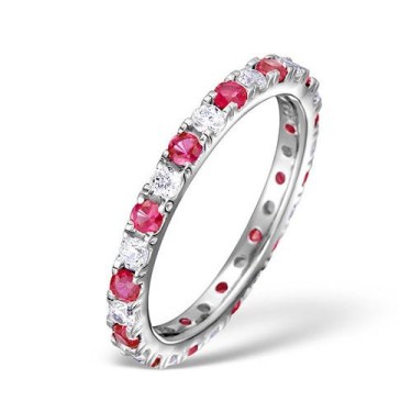 18ct White Gold Claw Set Full Eternity Ring Diamond 0.50ct Ruby 0.80ct G VS