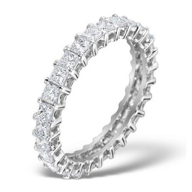 18ct White Gold Claw Set Full Eternity Ring Princess Cut Diamond 2.00ct H Si