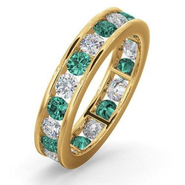 18ct Yellow Gold Channel Set Full Eternity Ring Diamond 1.00ct Emerald 1.10ct H Si