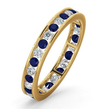 18ct Yellow Gold Channel Set Full Eternity Ring Diamond 0.50ct Sapphire 0.90ct H Si