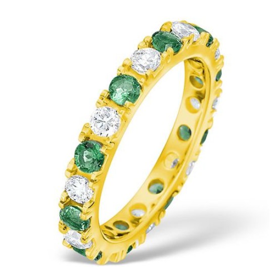 18ct Yellow Gold Claw Set Full Eternity Ring Diamond 1.00ct Emerald 1.10ct H Si