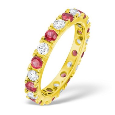 18ct Yellow Gold Claw Set Full Eternity Ring Diamond 1.00ct Ruby 1.50ct H Si