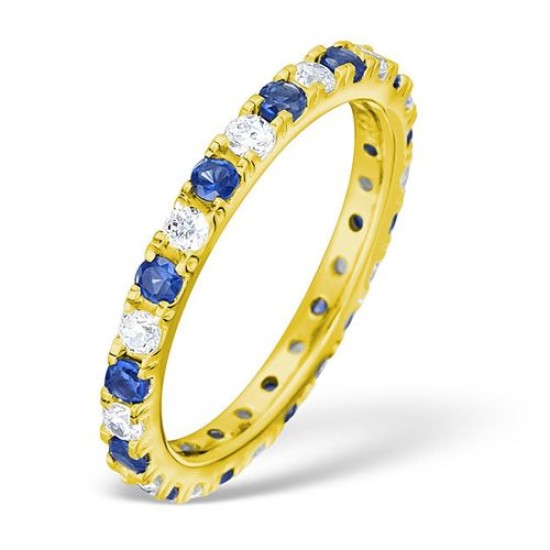 18ct Yellow Gold Claw Set Full Eternity Ring Diamond 0.50ct Sapphire 0.90ct H Si