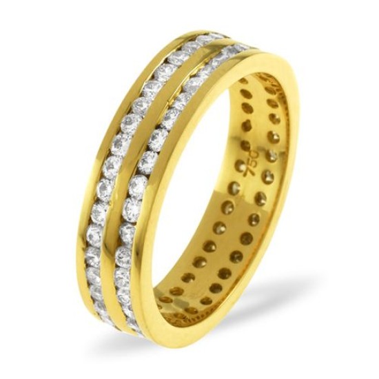 18ct Yellow Gold Channel Set 2 Row Full Eternity Ring Diamond 1.00ct H Si