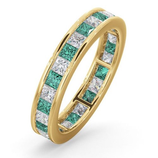 18ct Yellow Gold Channel Set Princess Cut Full Eternity Ring Diamond 1.00ct Em 1.20ct H Si