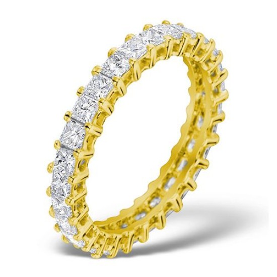 18ct Yellow Gold Claw Set Full Eternity Ring Princess Cut Diamond 2.00ct G VS