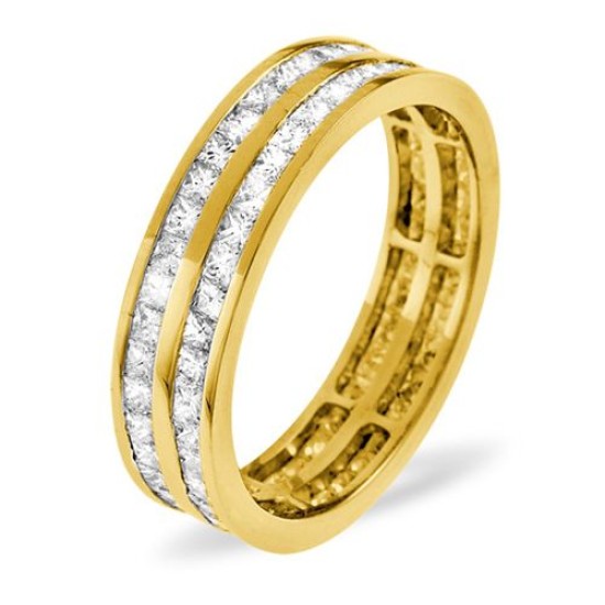 18ct Yellow Gold Channel Set 2 Row Princess Cut Full Eternity Ring Diamond 2.00ct H Si