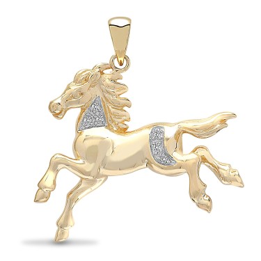 9ct Yellow Gold Diamond Horse Pendant