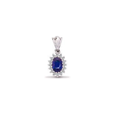 9ct White Gold Diamond And Sapphire Pendant