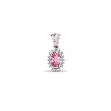 9ct White Gold Diamond And Pink Sapphire Pendant