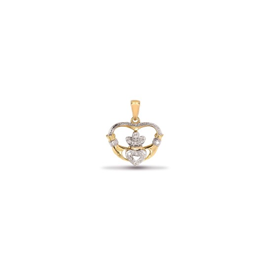 9ct Yellow Gold Diamond Claddagh Pendant
