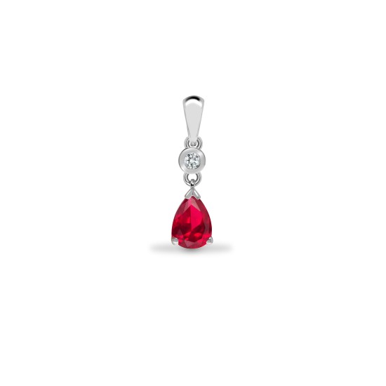 9ct White Dia-4pts Ruby-66pts Drop Pendant