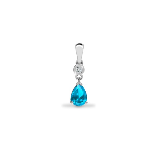 9ct White Dia-4pts Aqua-55pts Drop Pendant