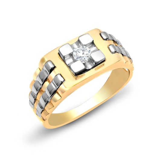 9ct White And Yellow Gold Gents Diamond Ring