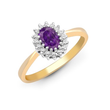 9ct Yellow Gold Diamond And Amethyst Ring