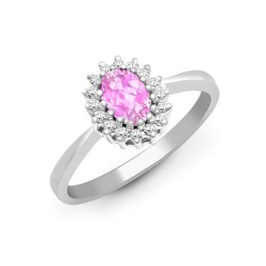 9ct White Gold Diamond And Pink Sapphire Ring