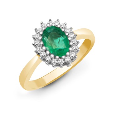 9ct Yellow Gold Diamond And Emerald Ring