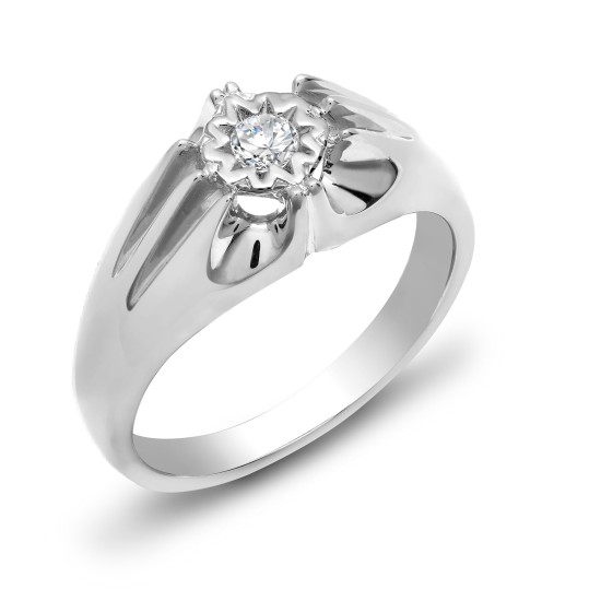 9ct White Gold Gents Diamond Ring