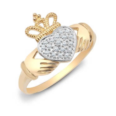 9ct Yellow Gold Diamond Claddagh Ring