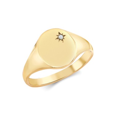 9ct Yellow Gold 0.03cts Diamonds Star-set Oval Signet Ring