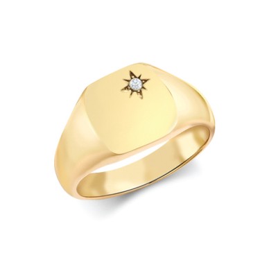 9ct Yellow Gold 0.06cts Diamonds Star-set Cushion Signet Ring