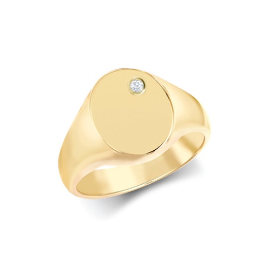9ct Yellow Gold 0.06cts Diamonds Flush-set Oval Signet Ring