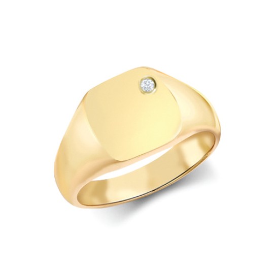 9ct Yellow Gold 0.06cts Diamonds Flush-set Cushion Signet Ring