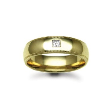 9ct Gold Yellow Diamond Rubover set Wedding Ring 6mm