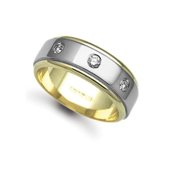9ct Gold 2 Colour Diamond Rubover set Wedding Ring