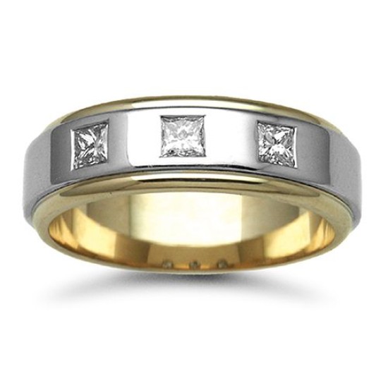 9ct Gold 2 Colour Diamond Rubover set Wedding Ring