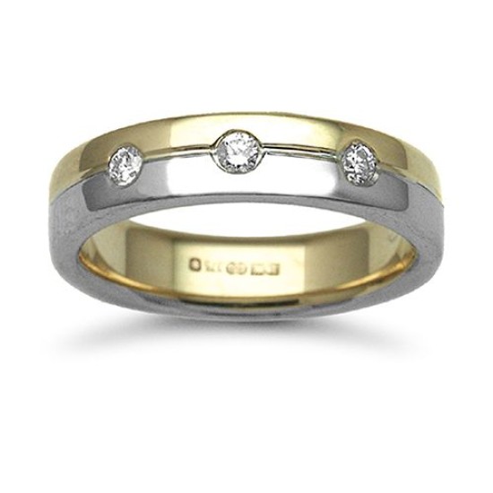 9ct Gold 2 Colour Diamond Rubover set Wedding Ring