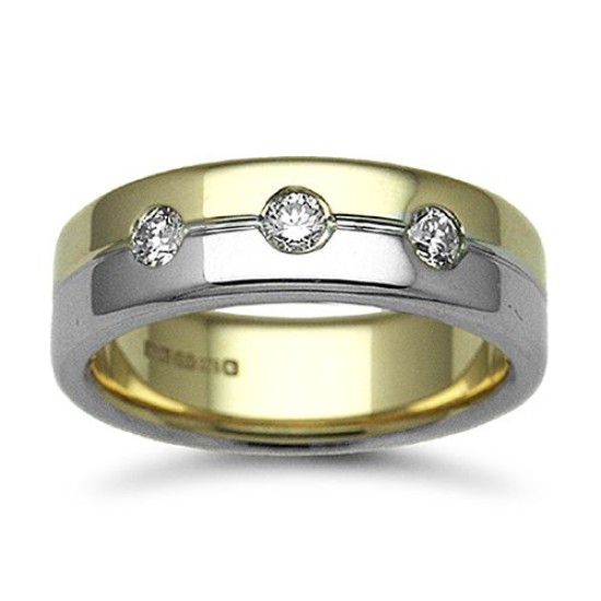 9ct Gold 2 Colour Diamond Rubover set Wedding Ring