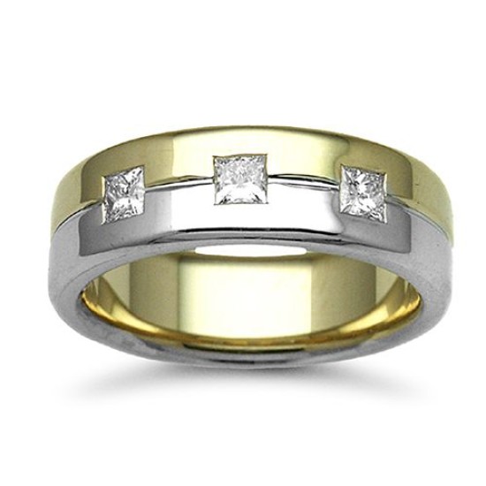 9ct Gold 2 Colour Diamond Rubover set Wedding Ring